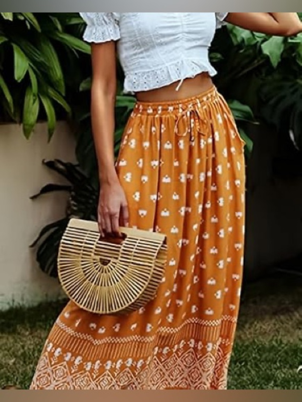 NWT Bluivy Boho Button Down Print Maxi Flair Orange Skirt